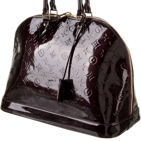 Louis Vuitton Amarante Monogram Vernis Patent Leather Alma GM Bag 100% Authentic - Picture 1 of 16